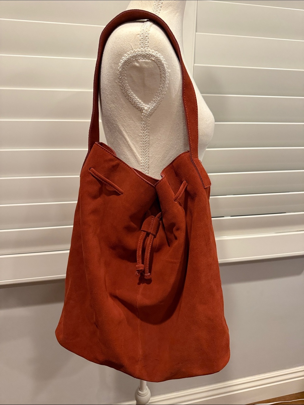 Ecote Suede Drawstring Shoulder Bag in Rust